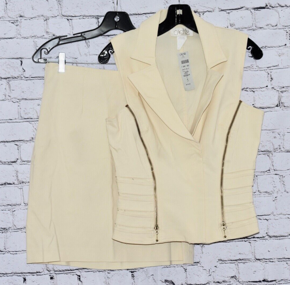 CACHE Ivory Two Piece Corset Style Vest Top & Skirt Outfit Set Size Medium NWT